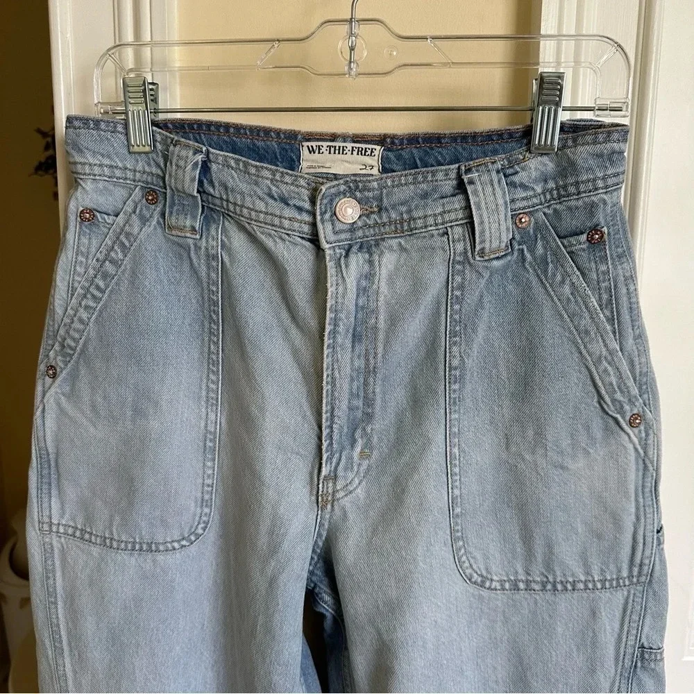 We The Free People Womens 27 Light Wash Haywire High Rise Cargo Jeans Wide Leg 4